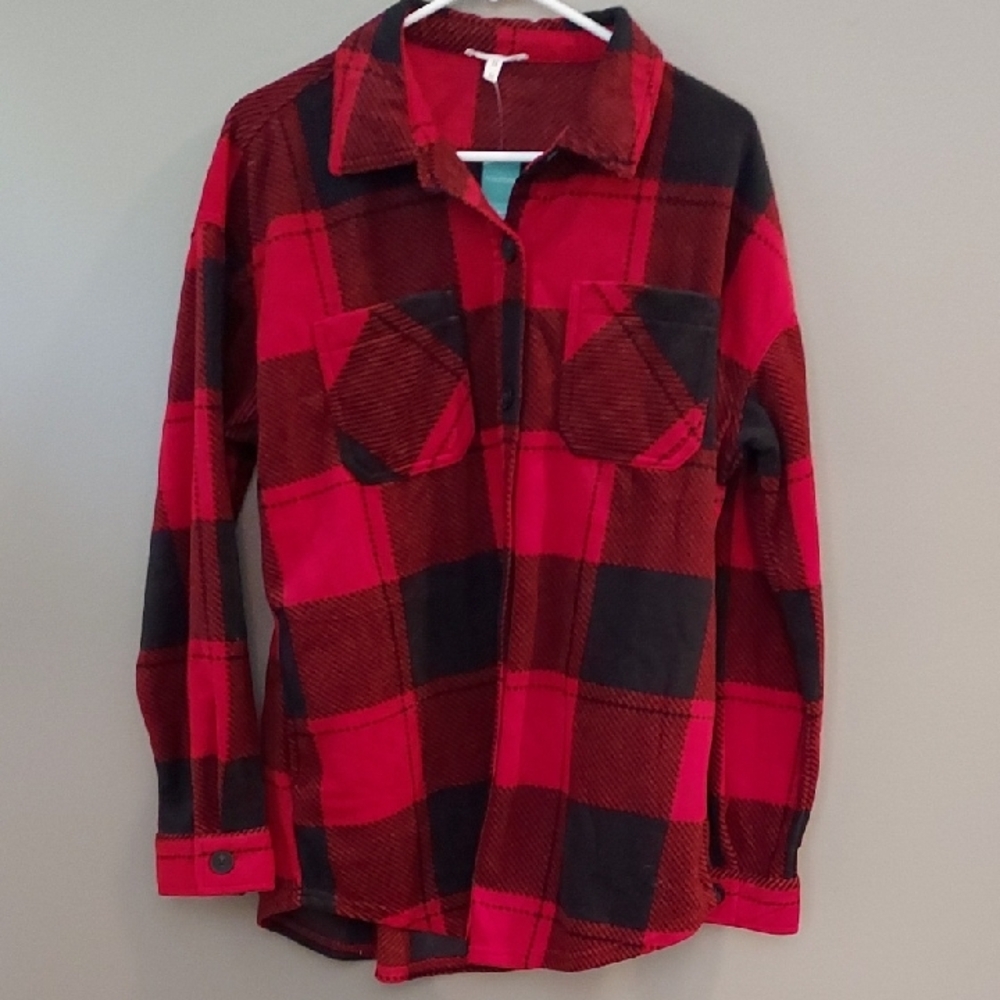 Maurices Red and Black Checkered Shirt